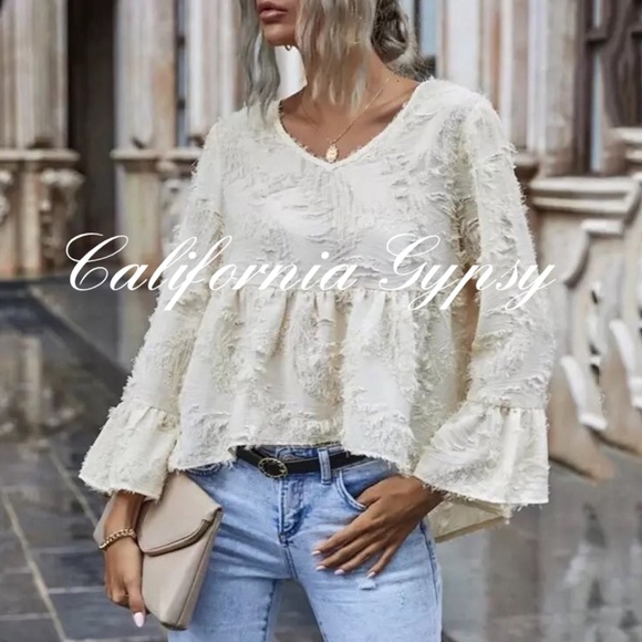 Boho Chic Vintage High Low Ruffle Sleeve Blouse - Picture 4 of 5